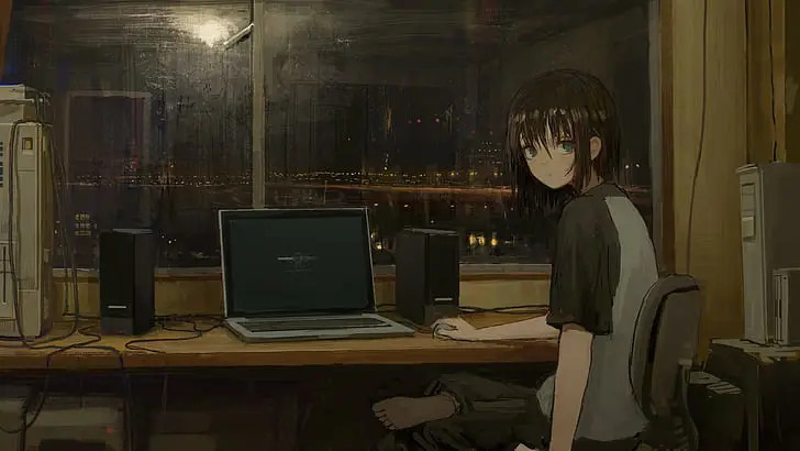 Nikmati Anime Shinka no Mi Seseorang menonton anime di laptop
