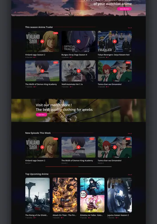 Mencari Anime di Platform Streaming Antarmuka platform streaming anime dengan tampilan Tsuki ga Michibiku Isekai Douchuu