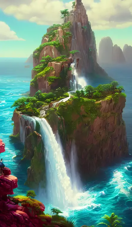 Pulau Misterius Suasana pulau fantasi di anime Shinka no Mi