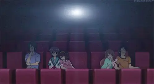 Menikmati anime bersama teman-teman Gambar berbagai karakter anime menonton televisi bersama