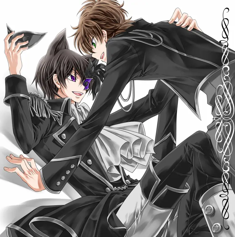 Lelouch dan Suzaku: Persahabatan yang Rumit Ilustrasi Lelouch dan Suzaku, dua karakter penting dalam Code Geass