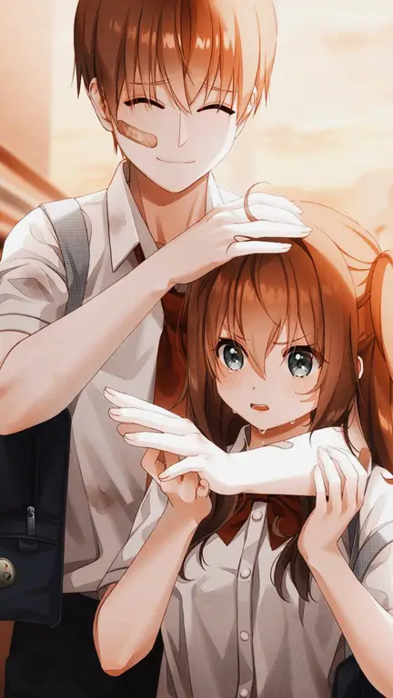 Ilustrasi pasangan anime yang manis Pasangan anime yang lucu dan menggemaskan