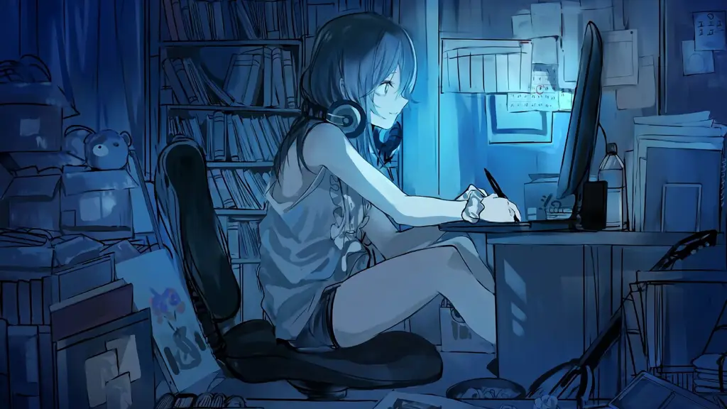 Menikmati Anime Yubisaki Kara dengan Mudah Gambar seorang gadis anime yang sedang menonton anime di laptopnya