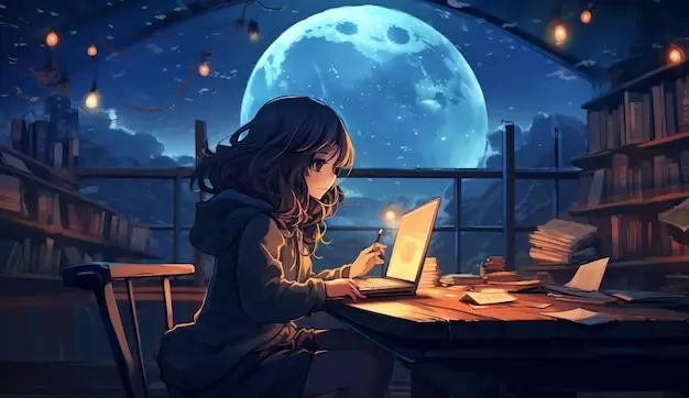 Menikmati anime di mana saja Seseorang menonton anime di laptop