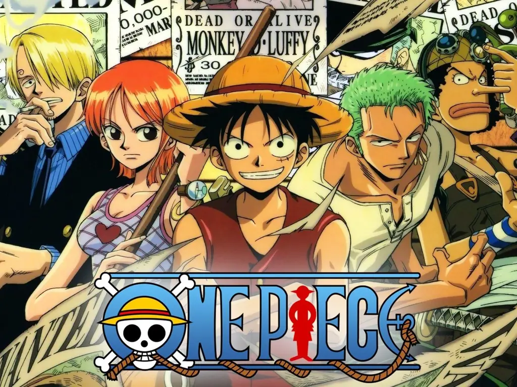 Menikmati keseruan One Piece bersama kru Topi Jerami Gambar Luffy dan kru Topi Jerami sedang menonton anime bersama