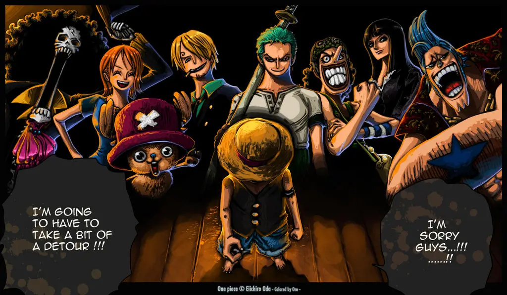 Merayakan petualangan seru bersama kru Topi Jerami Gambar Luffy dan kru Topi Jerami sedang merayakan kemenangan