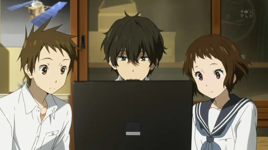 Menonton Anime di Laptop Gambar karakter anime menonton anime di laptop