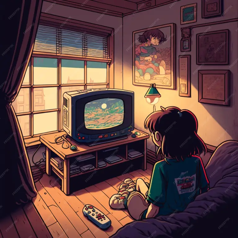 Menikmati Anime dengan Nyaman Gambar karakter anime menonton TV