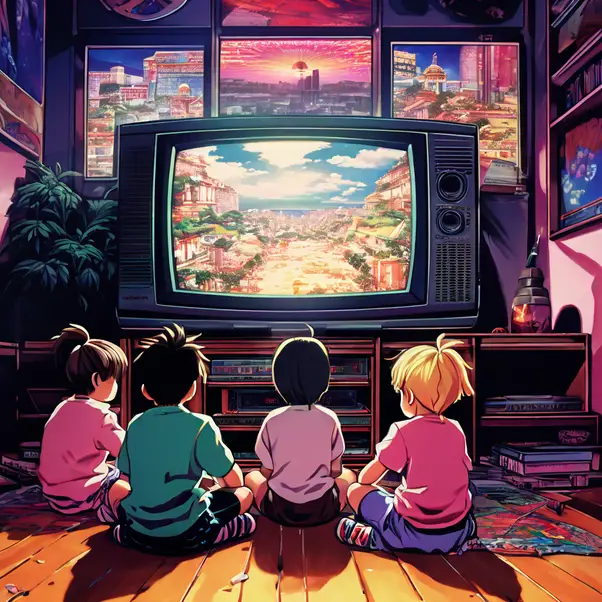 Menikmati Anime Bersama Gambar orang-orang menonton anime di televisi