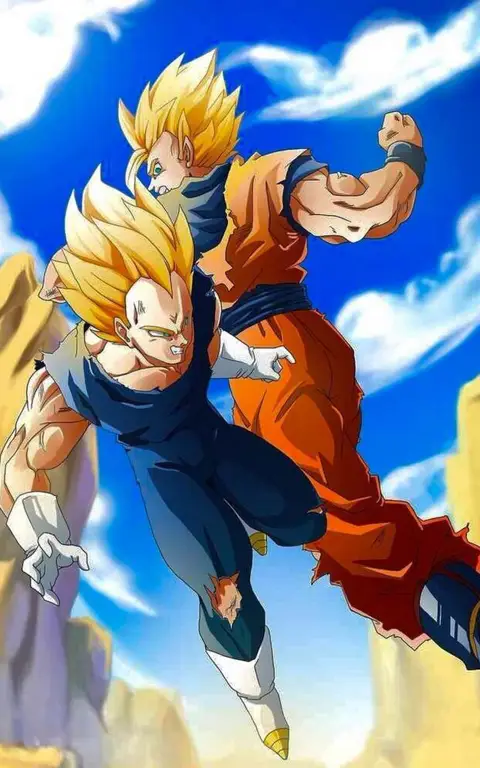 Pertarungan Epik Goku dan Vegeta Goku dan Vegeta sedang bertarung dengan sengit