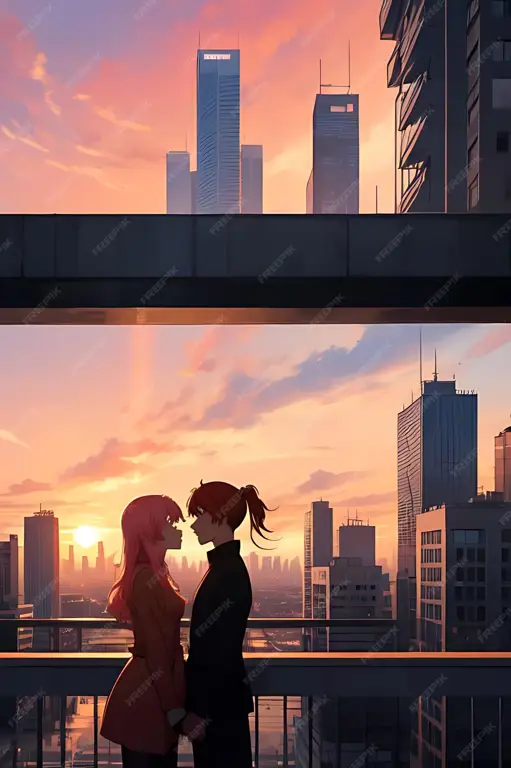 Adegan Romantis dalam Anime Ilustrasi adegan romantis dari anime
