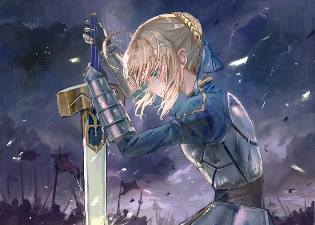 Keanggunan dan kekuatan Saber dalam pertempuran Gambar Saber, sang pahlawan wanita mulia di Fate Stay Night