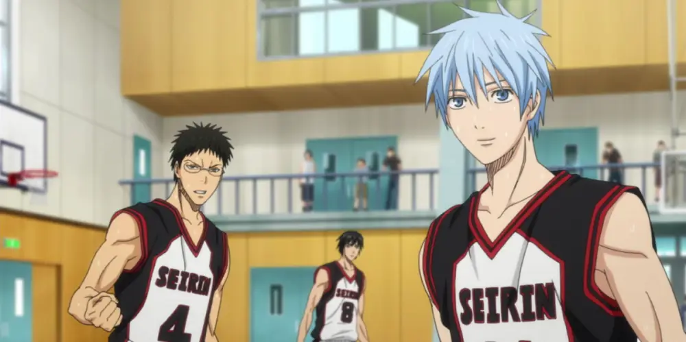 Adegan pertandingan basket yang menegangkan Gambar adegan pertandingan basket dalam Kuroko no Basket