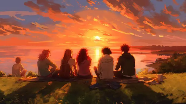 Menonton Anime Bersama Teman Sekelompok teman menonton anime bersama