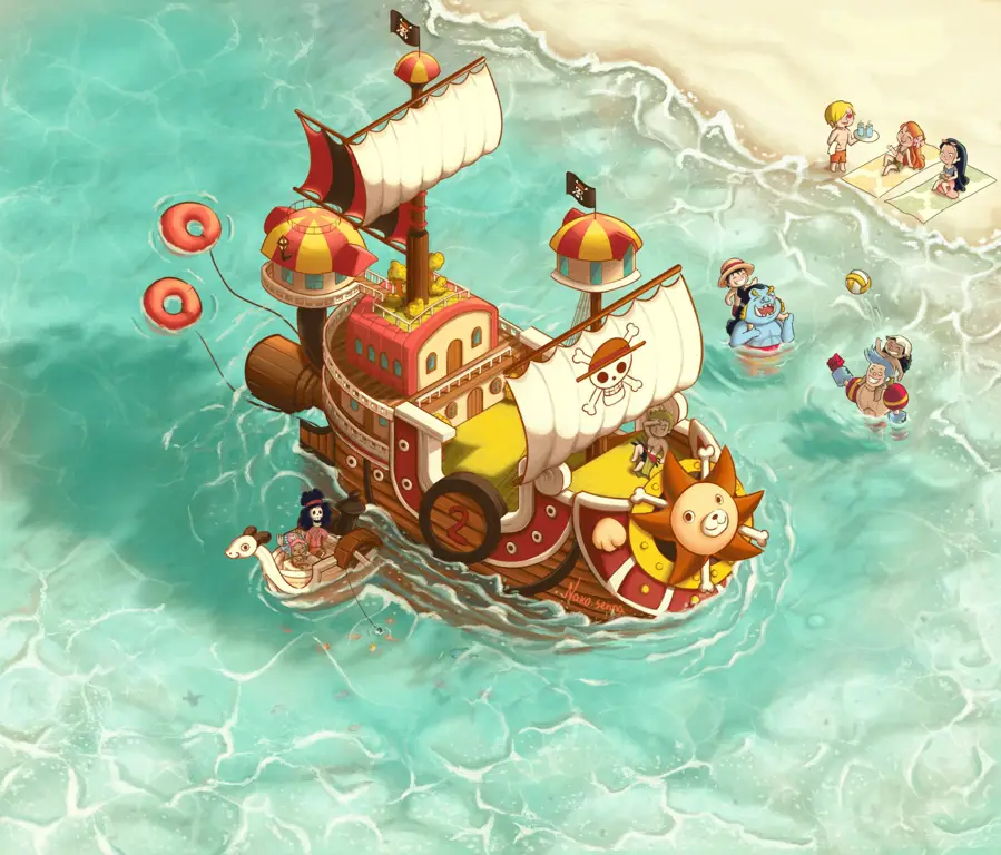 Kapal Thousand Sunny, lambang petualangan One Piece Gambar kapal Thousand Sunny dari anime One Piece