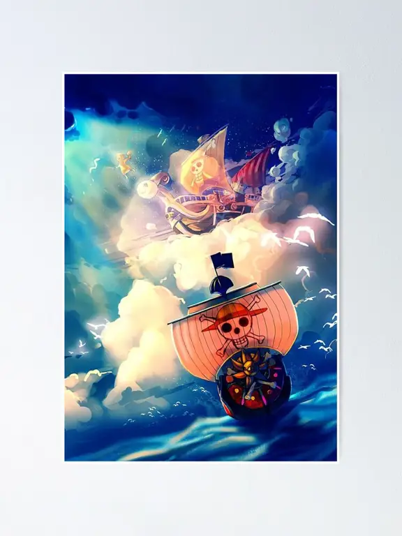 Thousand Sunny Berlayar Gambar kapal Thousand Sunny berlayar di laut