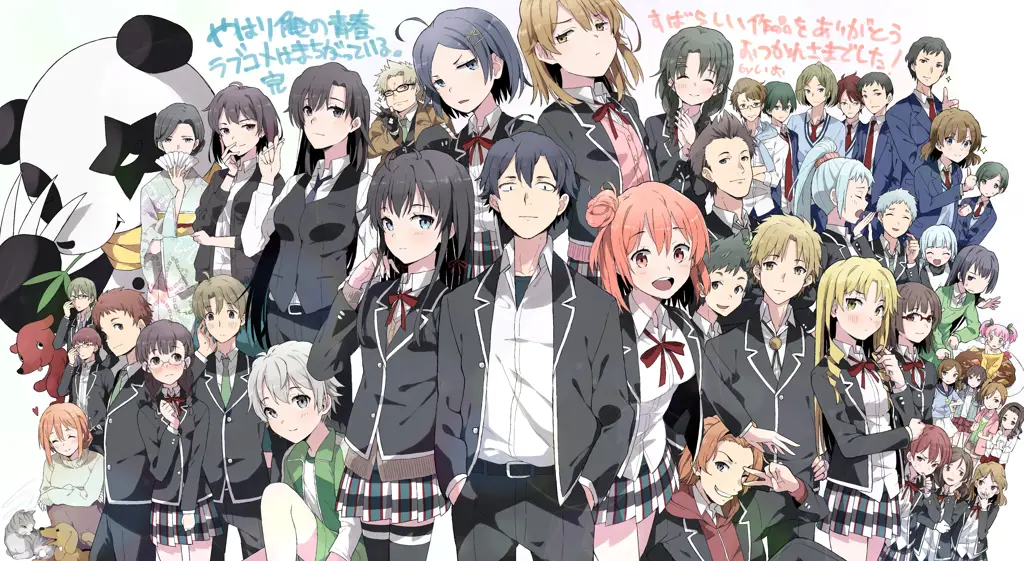 Ketiga karakter utama dalam Oregairu yang memiliki kepribadian unik dan kompleks Gambar para karakter utama Oregairu: Hachiman, Yukino, dan Yui
