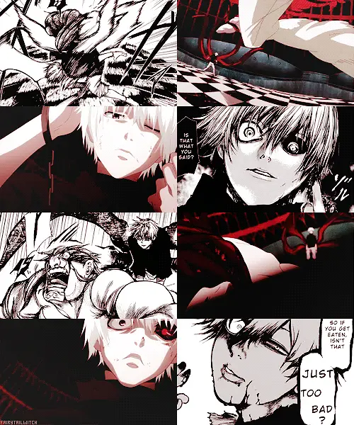 Perbandingan visual antara Tokyo Ghoul dan Tokyo Ghoul:re Perbandingan adegan aksi Tokyo Ghoul dan Tokyo Ghoul:re