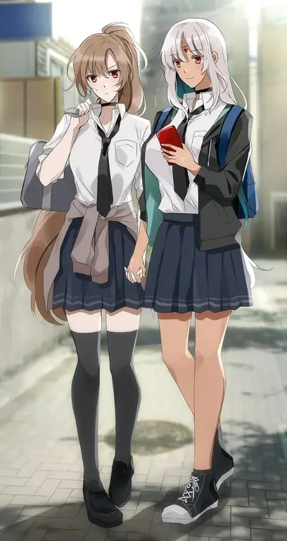 Pasangan anime Yuri yang romantis Gambar pasangan anime Yuri yang sedang bermesraan