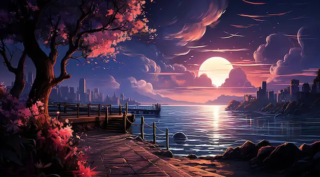 Suasana romantis dalam anime Yuri Gambar pemandangan anime yang indah