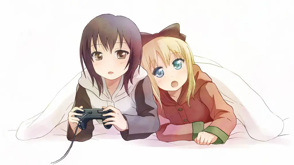 Gambar pasangan anime yuri yang imut dan menggemaskan.