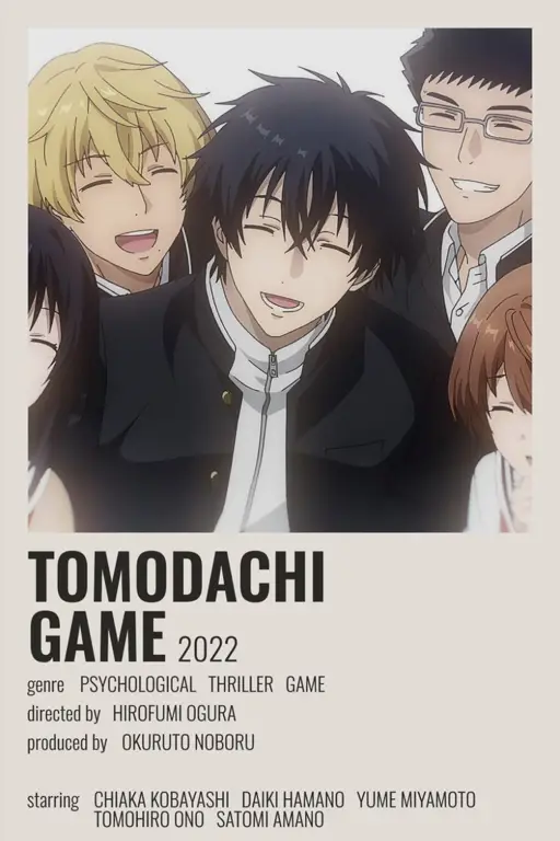 Para sahabat dalam bahaya di Tomodachi Game Visual utama anime Tomodachi Game menampilkan para karakter utama