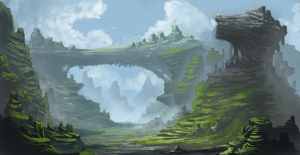 Pemandangan dunia fantasi yang indah dan menakjubkan Pemandangan dunia fantasi dalam anime Tsuki ga Michibiku Isekai Douchuu