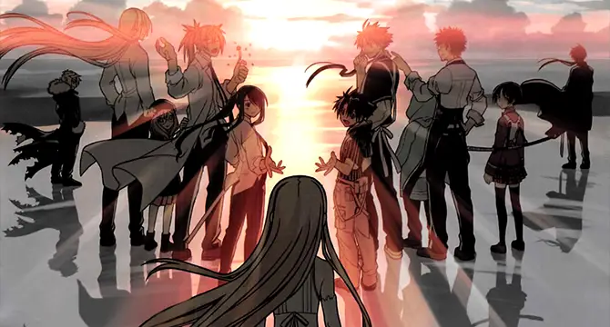 Interaksi karakter yang menghibur Interaksi karakter di anime UQ Holder!, menampilkan persahabatan dan humor