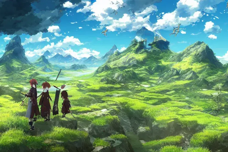Pemandangan dunia fantasi dalam anime Tsuki ga Michibiku Isekai Douchuu Gambar pemandangan indah dari dunia isekai di anime
