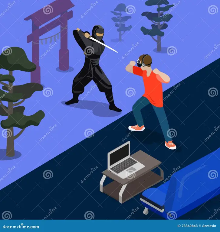 Ilustrasi Ninja dari klan Kouga dan Iga Ilustrasi adegan pertarungan ninja