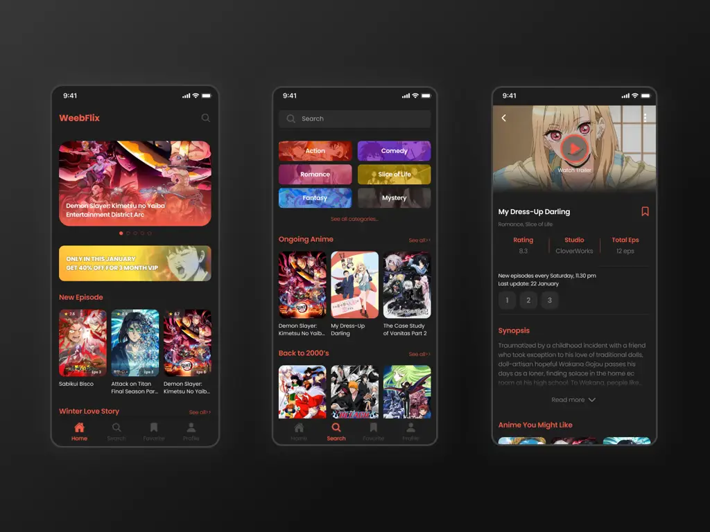Antarmuka Streaming Anime Antarmuka website atau aplikasi streaming anime