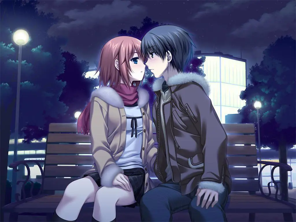 Ilustrasi pasangan romantis dalam anime Pasangan anime romantis sedang bersama
