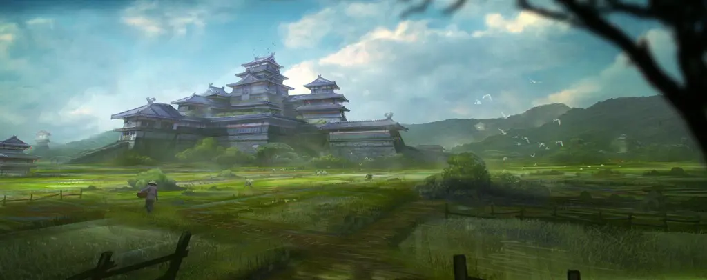 Latar tempat pertarungan dalam anime Basilisk Ilustrasi sebuah kastil Jepang kuno