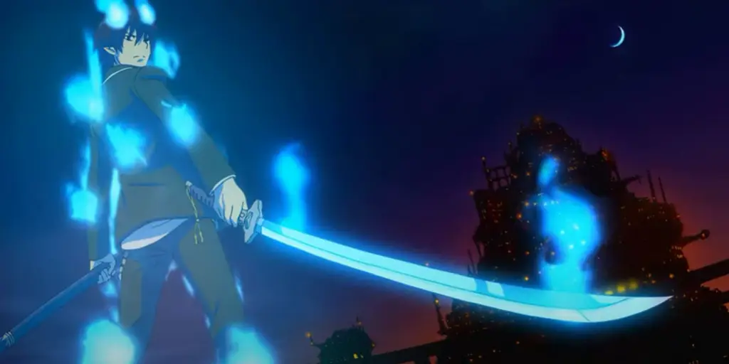 Adegan aksi menegangkan dalam anime Blue Exorcist