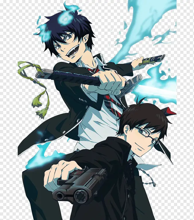Pertempuran saudara kandung dalam dunia iblis Rin dan Yukio Okumura dalam aksi di Blue Exorcist