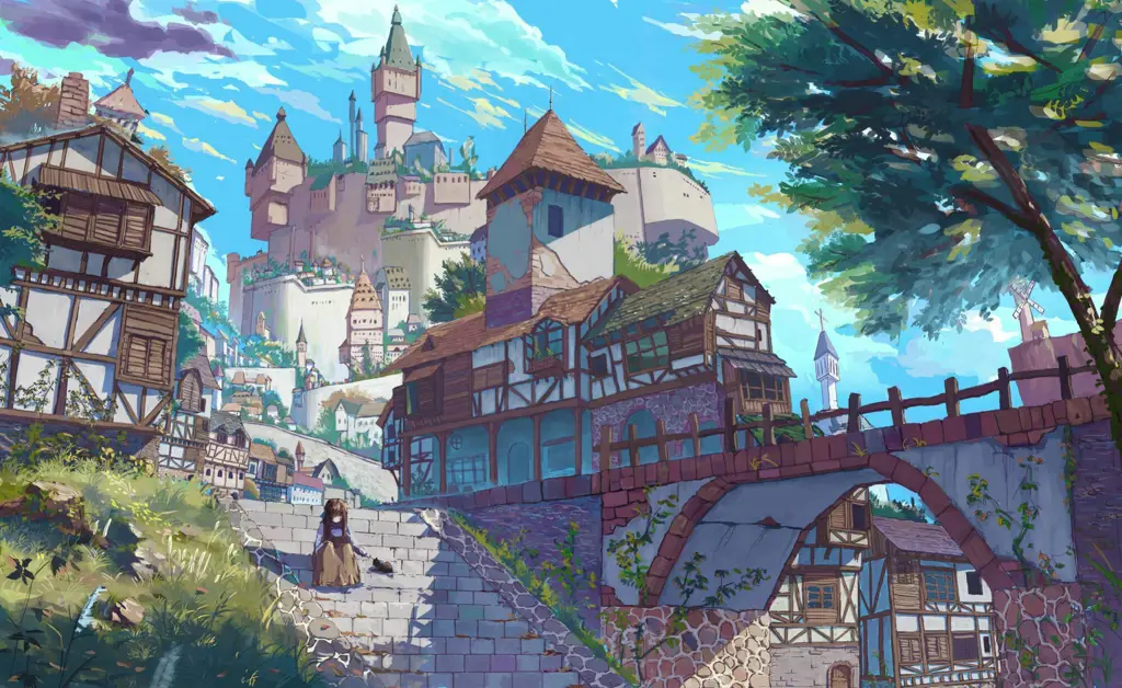 Keindahan dunia fantasi dalam Death March Kara Hajimaru Isekai Kyousoukyoku Pemandangan dunia fantasi dalam anime