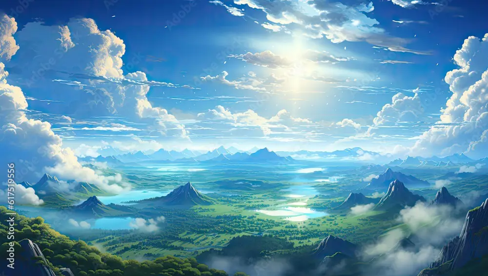 Keindahan alam dunia fantasi tempat petualangan Satou Pemandangan dunia fantasi dalam anime Death March